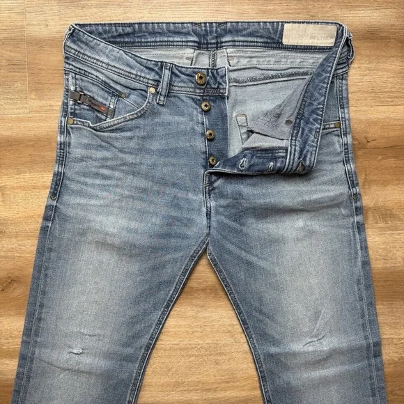 Diesel Belther Jeans Men 31x30 Blue Slim Tapered Stretch Medium Wash Denim 0857N - Picture 2 of 16